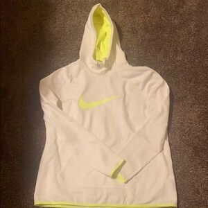 Nike White and Neon Yellow Hoodie